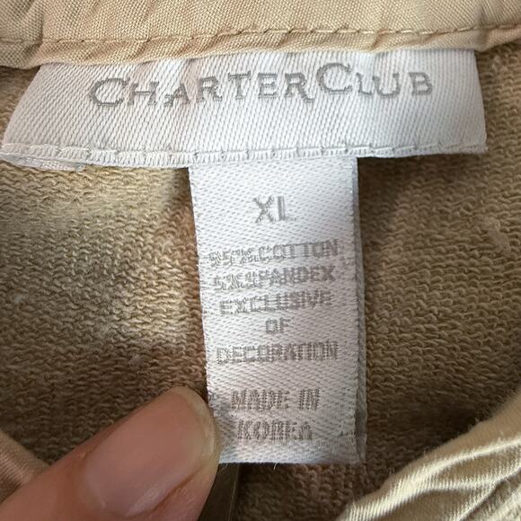 Charter Club XL Beige Zip Hoodie Jacket Cotton Blend Hooded Pockets Korea - Picture 3 of 5
